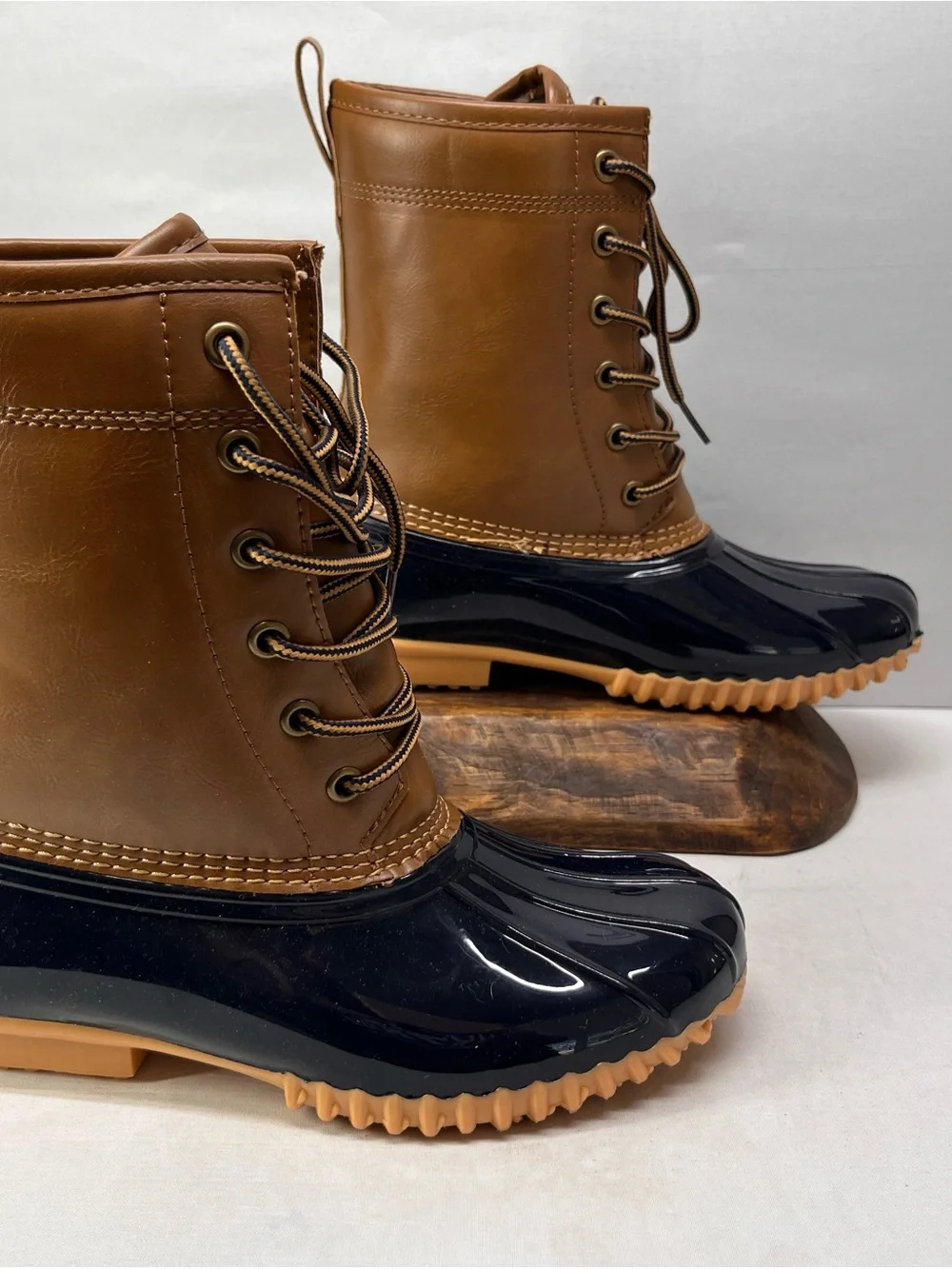 Sporto Tan and Navy Lace-Up Duck Boots